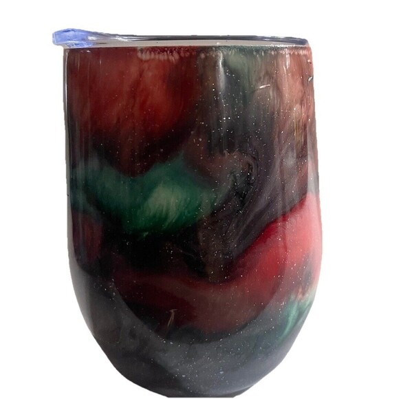 Stemless Wine Glass 12 Oz Red and Green Epoxy Tumbler HO HO HO IS IT HOT COCOA - Picture 4 of 5